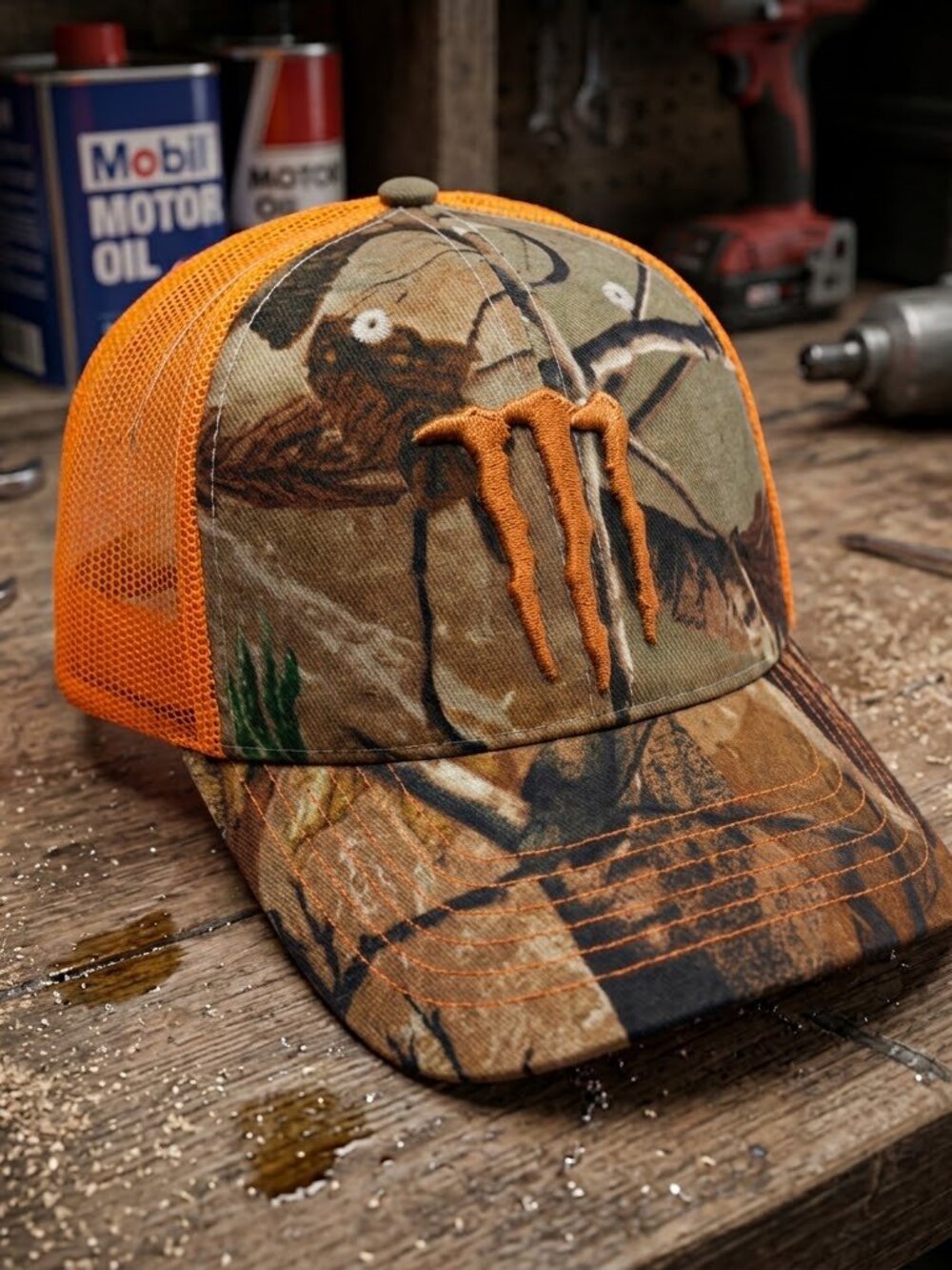 Retro Monster Energy Hat Orange Claw Camo Blaze Orange Trucker Snapback Cap USA